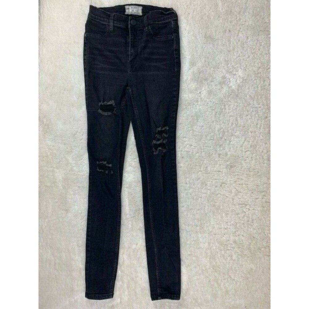 Free People Size 26 Womens Jeans Skinny Black Stretch Mid Rise Rip Torn Distress
